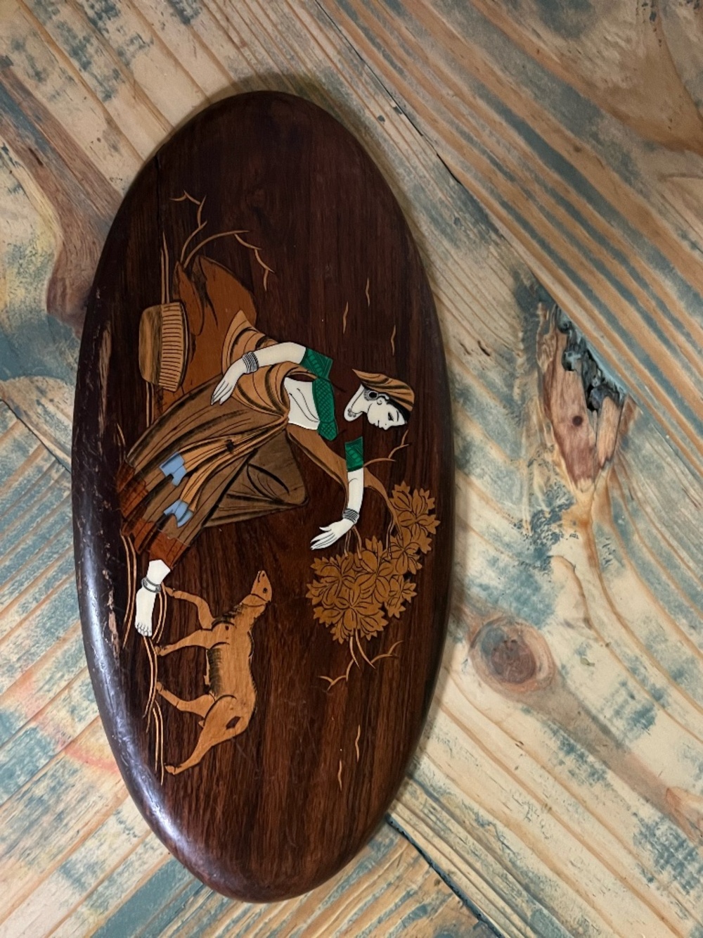 Vintage Marquetry Wood Inlay Indian Hanging Artwork - Picture 2 of 6